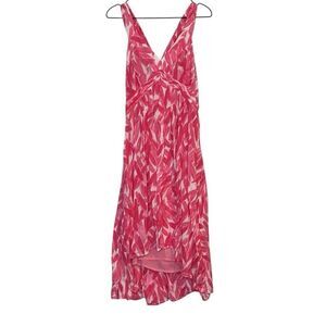 Anthropologie Postmark Hi Low Pink Feather Print Dress 14